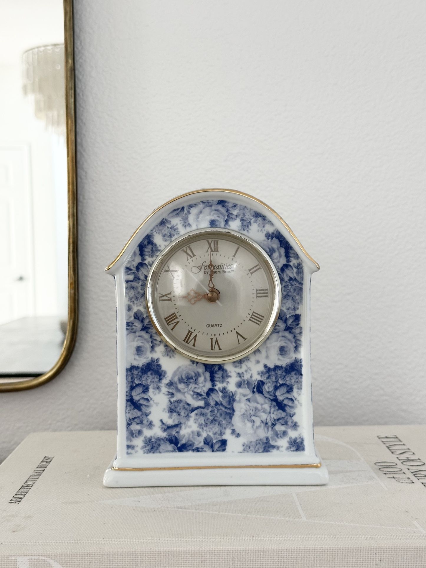 Vintage Blue Floral Porcelain Mantel Clock