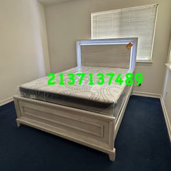 Queen Bed Platform Bed W/ Built-In LED Lights / Mattress Included. 💢  Cama Queen Size Con Luz Led / Colchon Incluido 