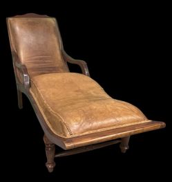 Victorian Leather Chaise Lounge – Hardwood Daybed, Mahogany-Finish – Restoration Project