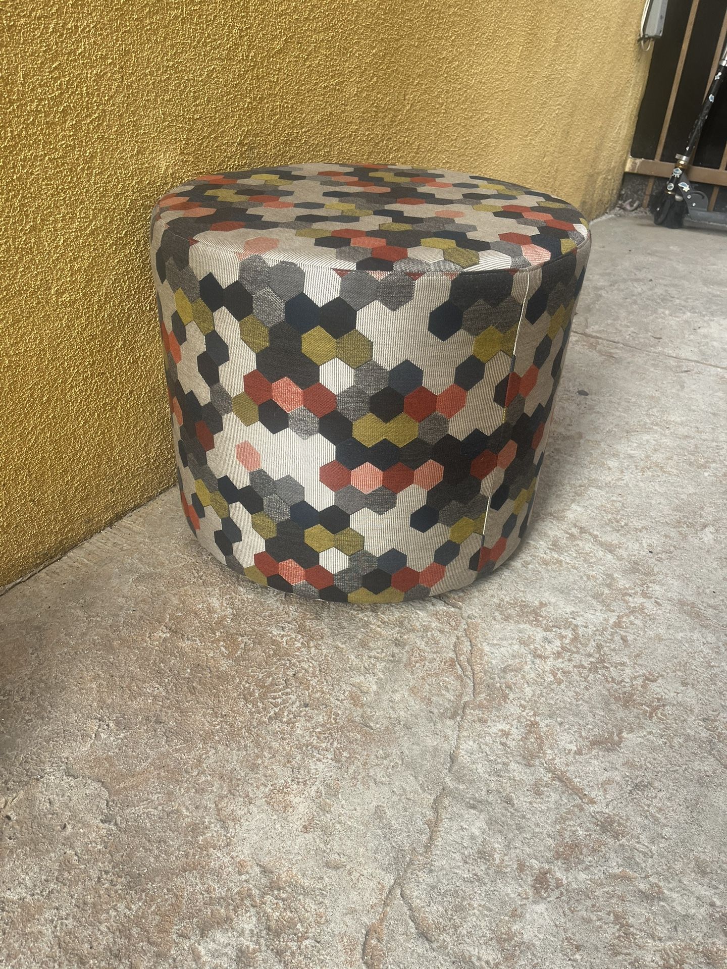 Black, Grey, Red and Green Geometric Cylinder Ottoman stool