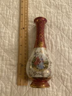 Vintage Small Bud Vase With Gold Tone Accents - 
