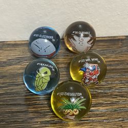 Bundle Lot Of 5 Pokemon Marbles Vintage Glass 101 Electrode 14 Kakuna Clefable