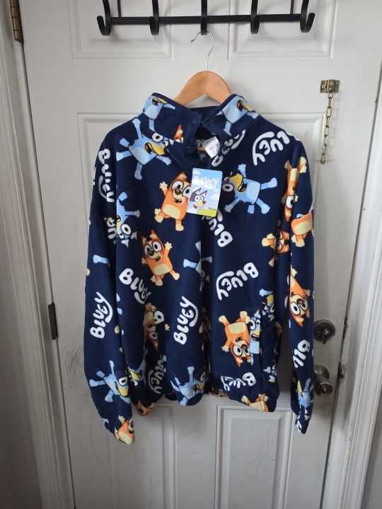 Bluey All Over Print Pullover Fleece Adult Unisex Large NWT