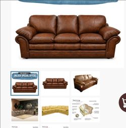 Brown leather sofa and loveseat..