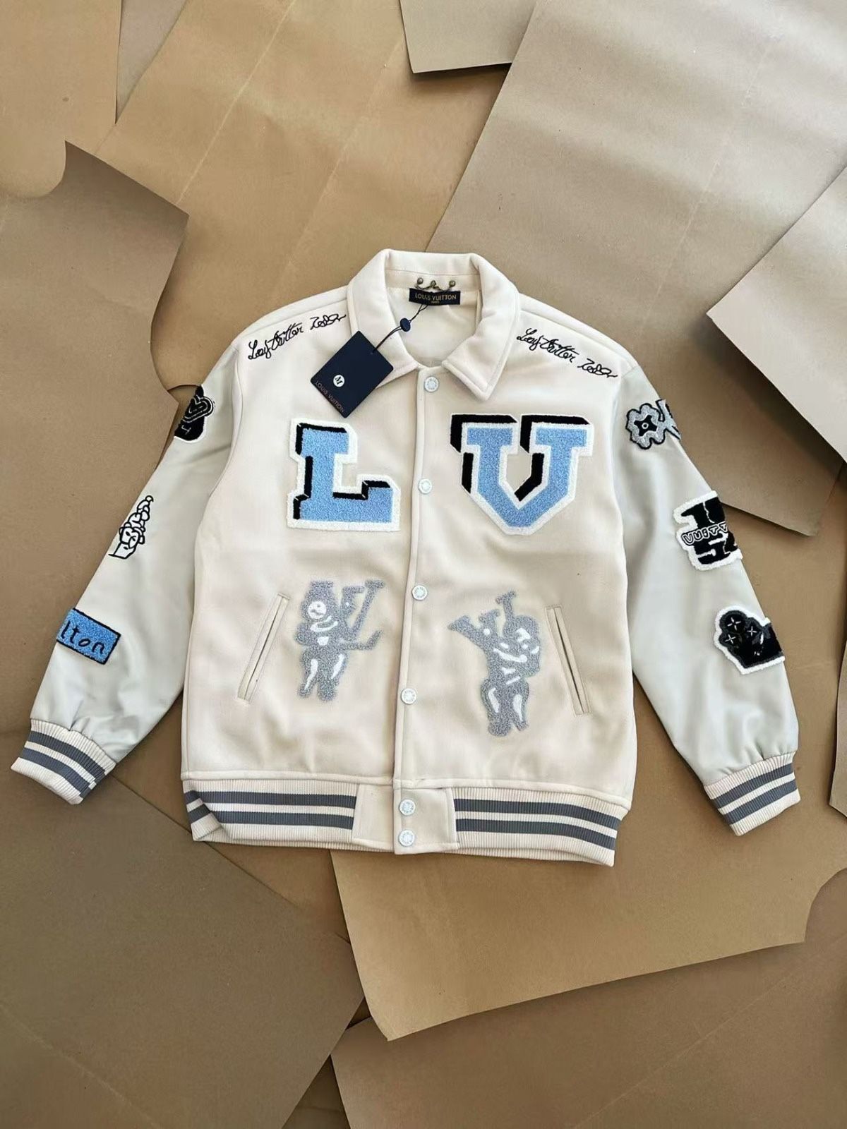 Louis Vuitton varsity jacket in white and blue #LV