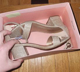 Gold Glitter Block Heel Sandals size 6.5