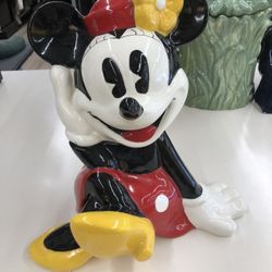 Vtg DISNEY Minnie Mouse TREASURE CRAFT Cookie Jar Red Polka Dots Yellow Heels