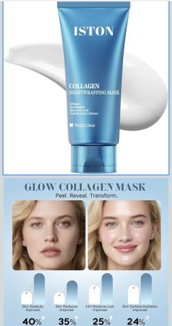 ISTON Collagen Night Wrapping Mask for Glass Skin - Elasticity& Hydration Boost,Reduces Dullness&Radiant Skin| Easy Peel-Off Collagen Face Mask Skin C