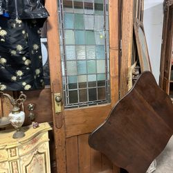 Antique Door From Railroad Car Leaded Stained Glass As is 