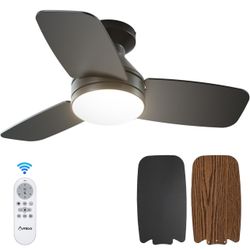 Amico Ceiling Fans with Lights, 30 inch Low Profile Ceiling Fan with Light and Remote Control, Flush Mount, Reversible, 3CCT, Dimmable, Noiseless, Bla