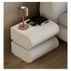 Mesita de Noche Inteligente Moderna – 2 Cajones | Cargador Inalámbrico + USB + Tipo C