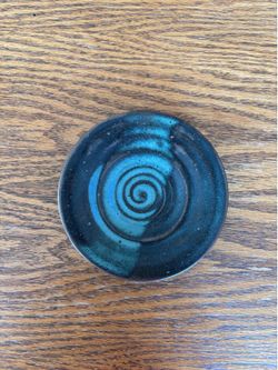 Signed Studio Pottery Trinket Dish | Turquoise Spiral Glaze | Handmade Ceramic