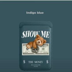 Teddy Bear Design Magnetic Card Holder for iPhone, Faux Leather Wallet.