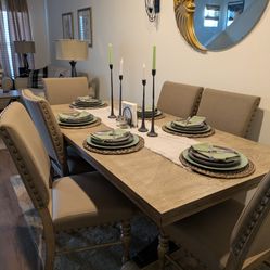 Contemporary Rustic Dining Table With 6 Upholstered Chairs In Suade 