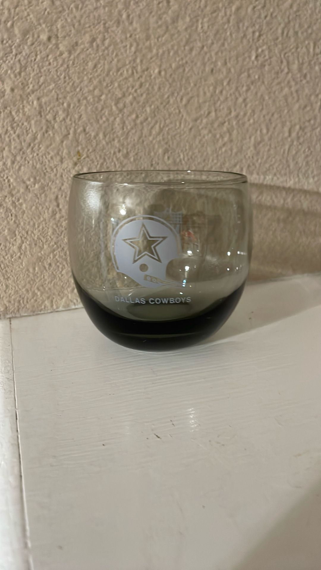 Vintage NFL Dallas Cowboys Etched Smokey Glass Whiskey Roly Poly Tumbler
