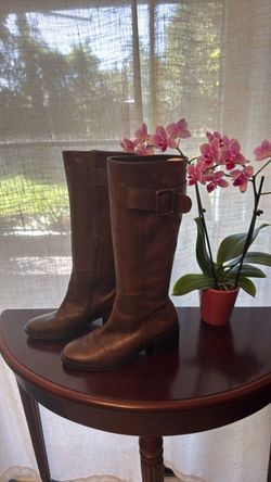 Brown Leather Knee-High Heeled Boots