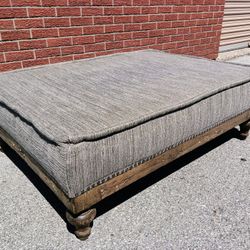 Large Contemporary Ottoman with Natural Wood Frame - 4 ft long - Well made!

