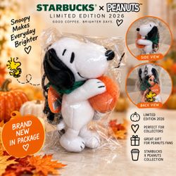 RARE Starbucks x Peanuts Snoopy Pumpkin Plush Keychain 2026 🎃 NEW SEALED