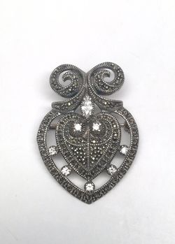 Judith Jack Sterling Silver Marcasite and Cubic Zirconia Heart Brooch Pin