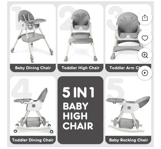 HARPPA 5-in-1 Convertible High Chair for Babies and Toddlers, Gray