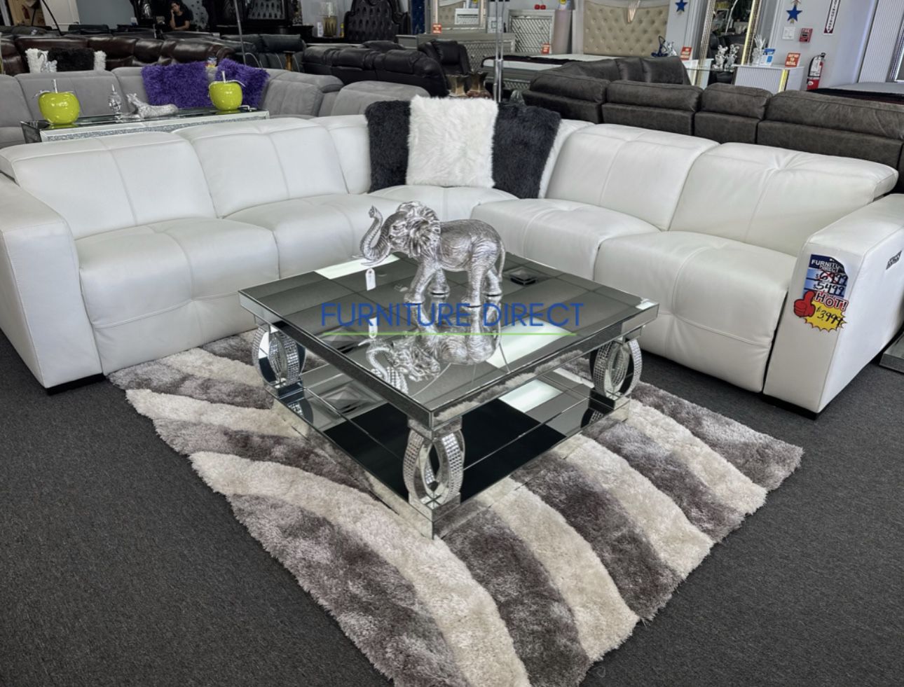 Beautiful, White Leather, Modern Power Head And Foot Reclining Sectional Now 45% Off