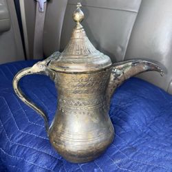 Antique Arabic Middle Eastern Islamic Dallah Brass coffee pot.