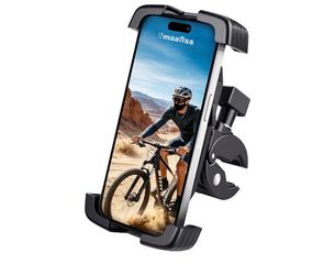 Bike Phone Holder Motorcycle Mount, 360° Rotation Handlebar Clamp, Shockproof and Anti‑Shake Design for Road Bike, Mountain Bike, E‑Bike and Scooter, 