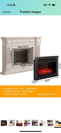 Giantex 28.5" Electric Fireplace Insert, Wall Recessed/Mounted, Freestanding Fireplace with Remote Control, 3 Color Adjustable Flames, 2 Modes Heat, 8