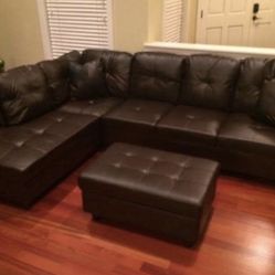 Brown Leather Sectional Couch And Ottoman