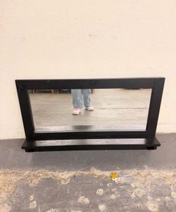 Black Wall Mirror with Shelf & Hooks – $30