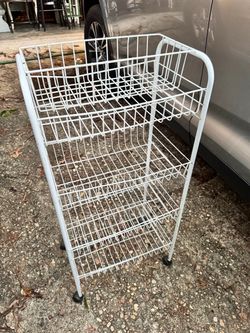 Rolling wheel attachment white wire shelf 4 tier