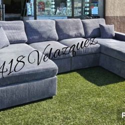 ✅️✅️4 pc  grey corduroy fabric sectional sofa with double chaise.✅️✅️✅️