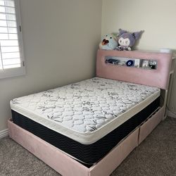 Full Size Bed Frame with LED Lights & Storage + Mattress (Optional)