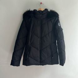DKNY Puffer Coat With Faux Fur Hood