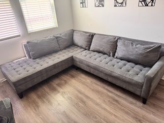 Gray Tufted Sectional Sofa with Chaise