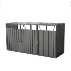 Garbage Bin Shed Stores 3 Trash Cans Metal Outdoor Bin Shed for Garbage Storage,Galvanized Steel, Bin Shed for Garden Yard Lawn,Grey