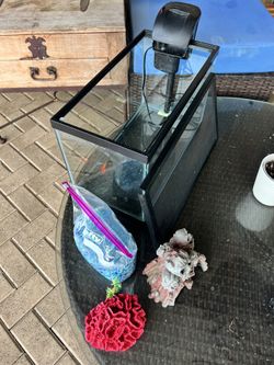 Fish Tank With Filter, Rocks And Decorations