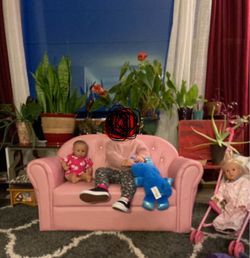 Pink sofa,  princess chair, and ottoman