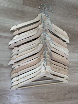 Set of 17 Brand New Premium Natural Wooden Clothes Hangers with Non-Slip Pant Bar