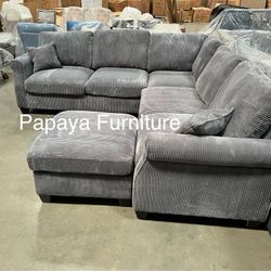 New! Dark Grey Sectional Sofa And Ottoman, Sectionals, Sofa, Couch, Plush Sectional, High Back Couch, Sofas, Grey Sectional, Grey Sofa, Grey Couch