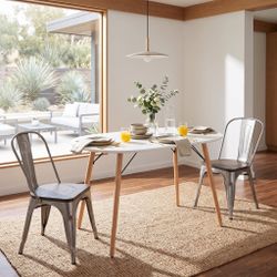 Homy Casa MICK + KRICOX Silver Wood 3PC 47.2" Dining Set with 2 Chairs Open Box
