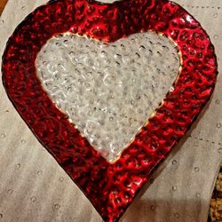 Valentines's Heart Shaped Art Glass Plate