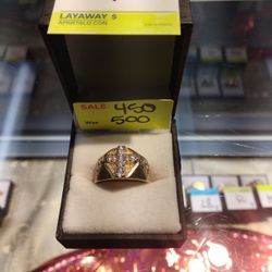 Cross Ring 10k Mens Yellow Gold 