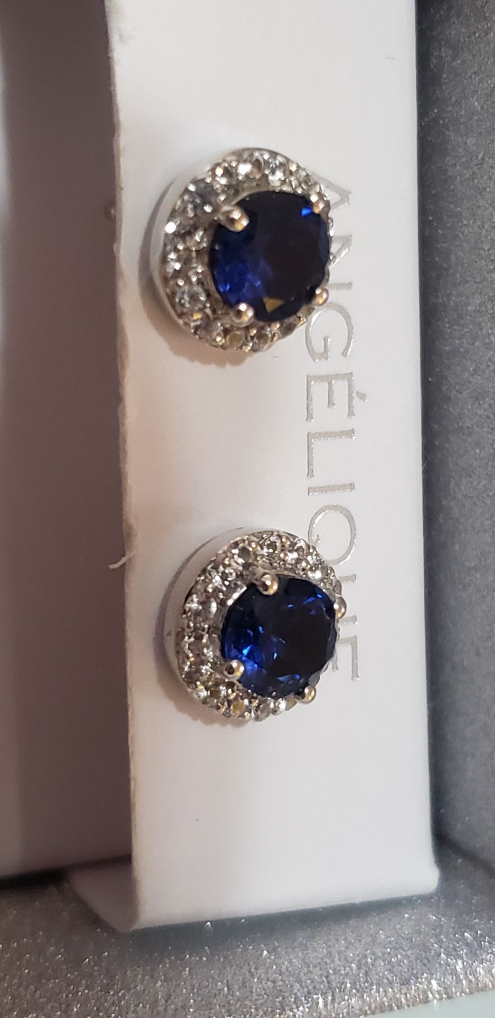 Blue sapphire with Diamonds sterling silver earrings