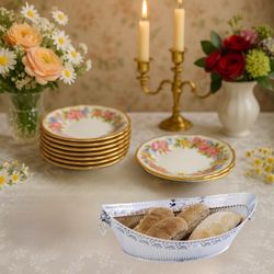 Royal Darwood 1950s 8 ‘Lynne’ Floral Bone China Bread Butter Plates, 6.25”