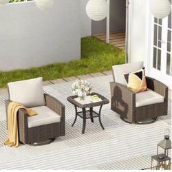 2124g VICLLAX 3 Pieces Patio Furniture Set, Outdoor Conversation Set of 2 Patio Swivel Rockers and Side Table Small Bistro Set for Front Porch Balcon