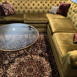 Custom Down Couch, Oriental Rug & Table