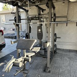 Vesta Fitness Smith Machine 2001 w/Bench Attachment | 230lb Bumpers Weights | 7ft Olympic Bar | Fitness | Gym Equipment | FREE DELIVERY🚚 