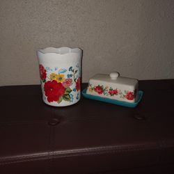 Pioneer Woman Butter Dish/ Utensil Holder