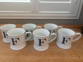 Fathers Day Gift- Williams Sonoma coffee mugs set of 6- letter “F”